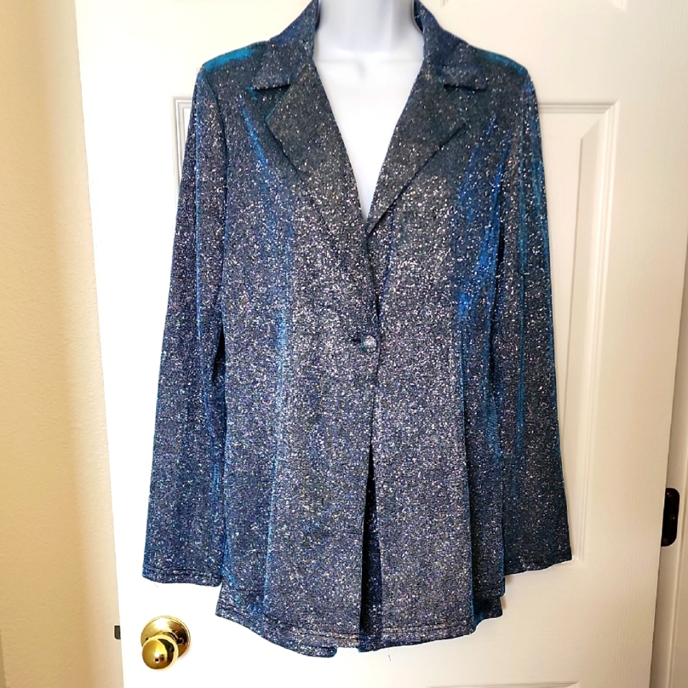 Charlotte Russe Glitter 2 Piece Jacket And Shorts Sparkly Blue Size Medium